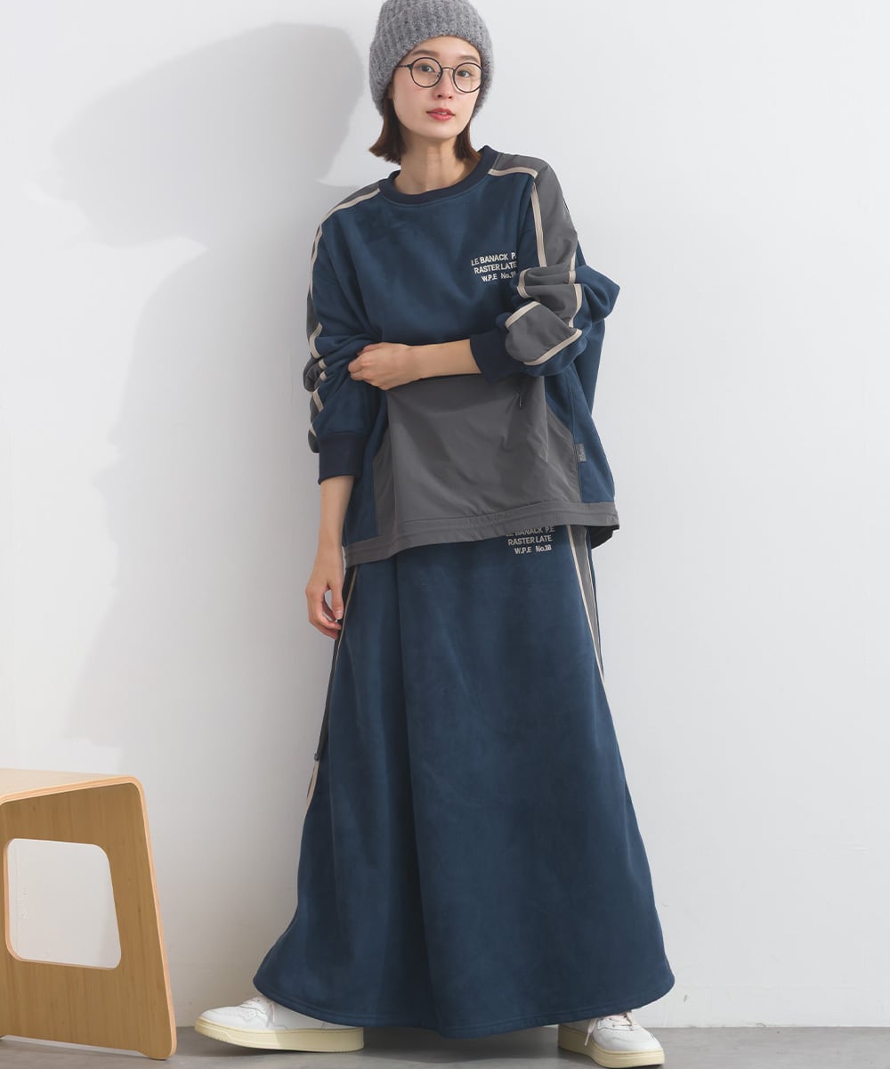 K54018 フェイクスエード配色ラインスカート / Faux Suede Contrast