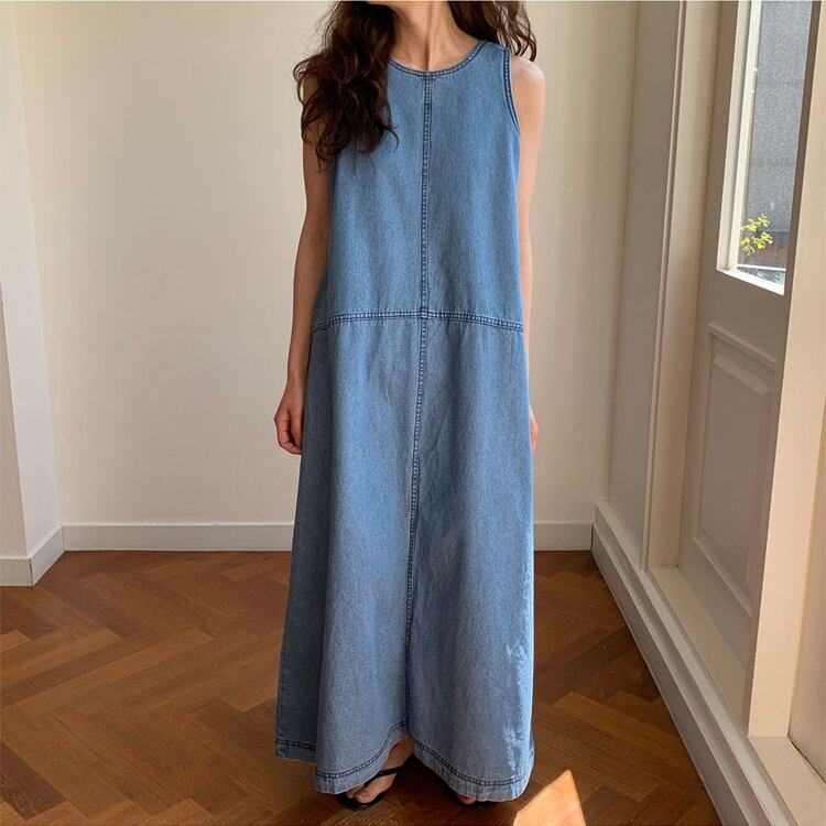 ワンピース レディース デニムワンピース デニム ロングワンピース ロング ロング丈 袖なし ノースリーブ ゆったり ゆる ワイド Aライン ポケット かわいい 大人可愛い シンプル カジュアル おしゃれ ストリート セクシー おとな こなれ感 ナチュラル こなれ感 キュート ガーリー 華やか 無地 通勤 学生 通学 デート お出かけ 女子会 散歩 カフェ巡り フリーサイズ ワンサイズ 青 ブルー デニムブルー 春 夏 10代 20代 30代 ママ 韓国系 着回し 普段使い 体型カバー モテ 送料無料