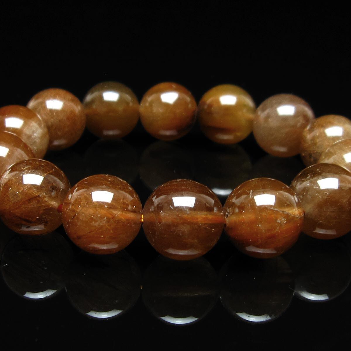 ルチルクォーツ ブレスレット 15mm ゴールドルチル ブロンズルチル 一点物 111-54906
