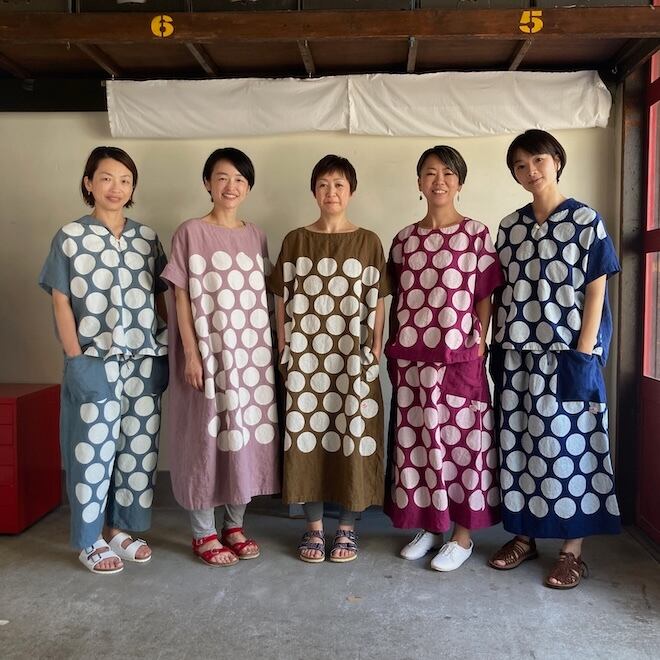 快晴堂 レディース パンツ Girl'sベルギーリネンの大きな水玉 斜め