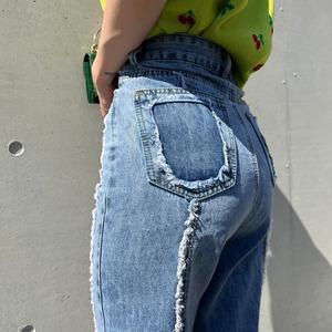 fringe line denim pants_LN01045