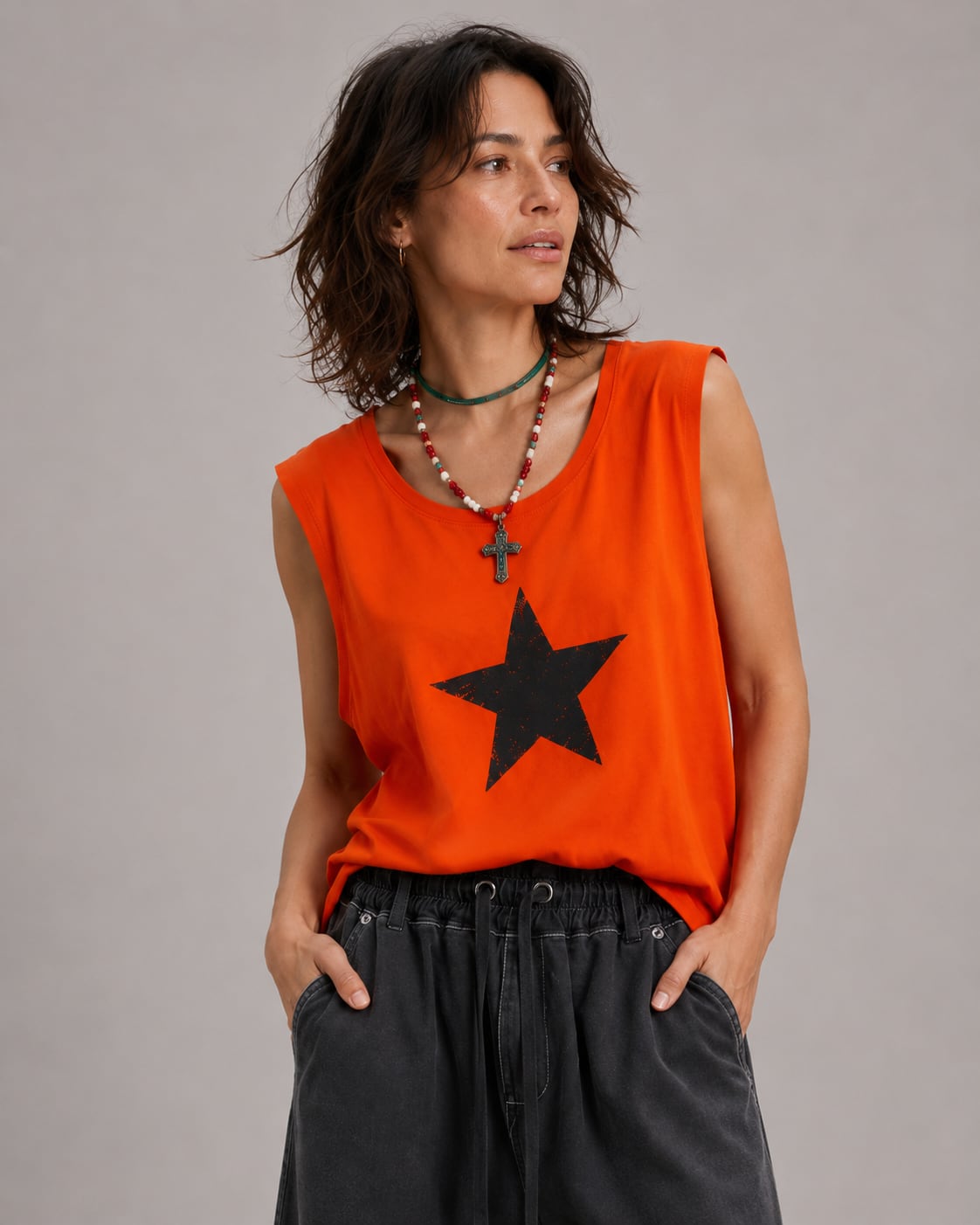 ラスト1点 | Star Cotton Sleeveless Top