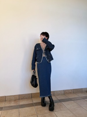 【set】denim tweed set up