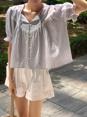 (予約)All over / Vita Check Blouse / 2color