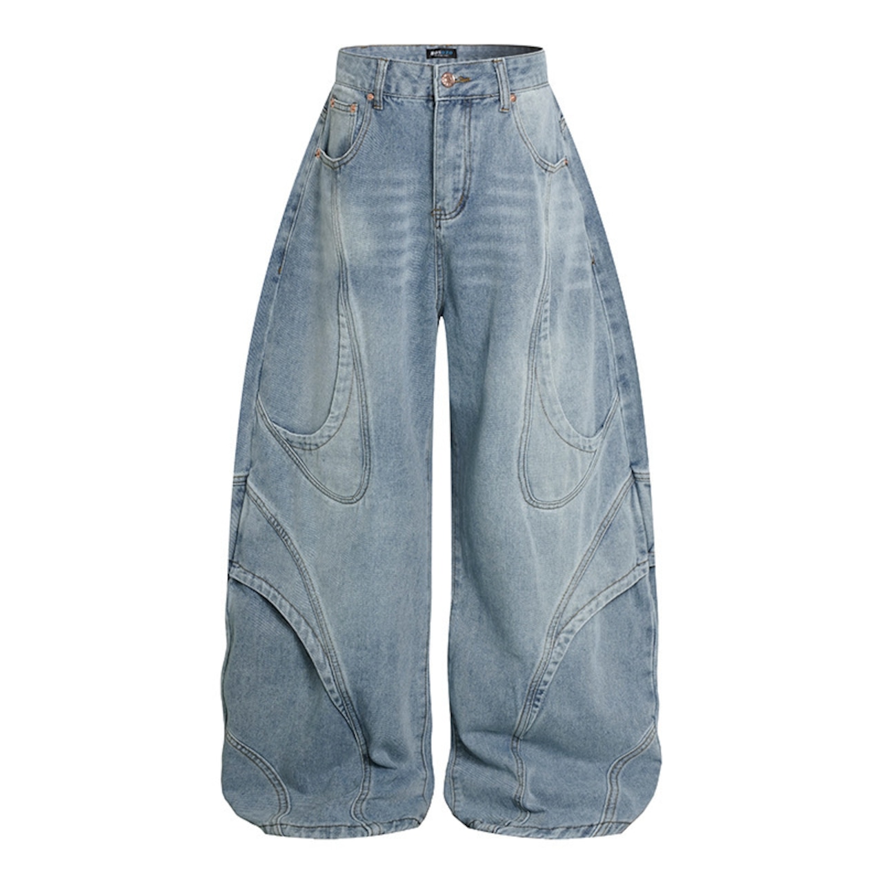 VINTAGE ストリート アーク切替 ワイドデニムパンツ P464
