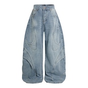 VINTAGE ストリート アーク切替 ワイドデニムパンツ P464