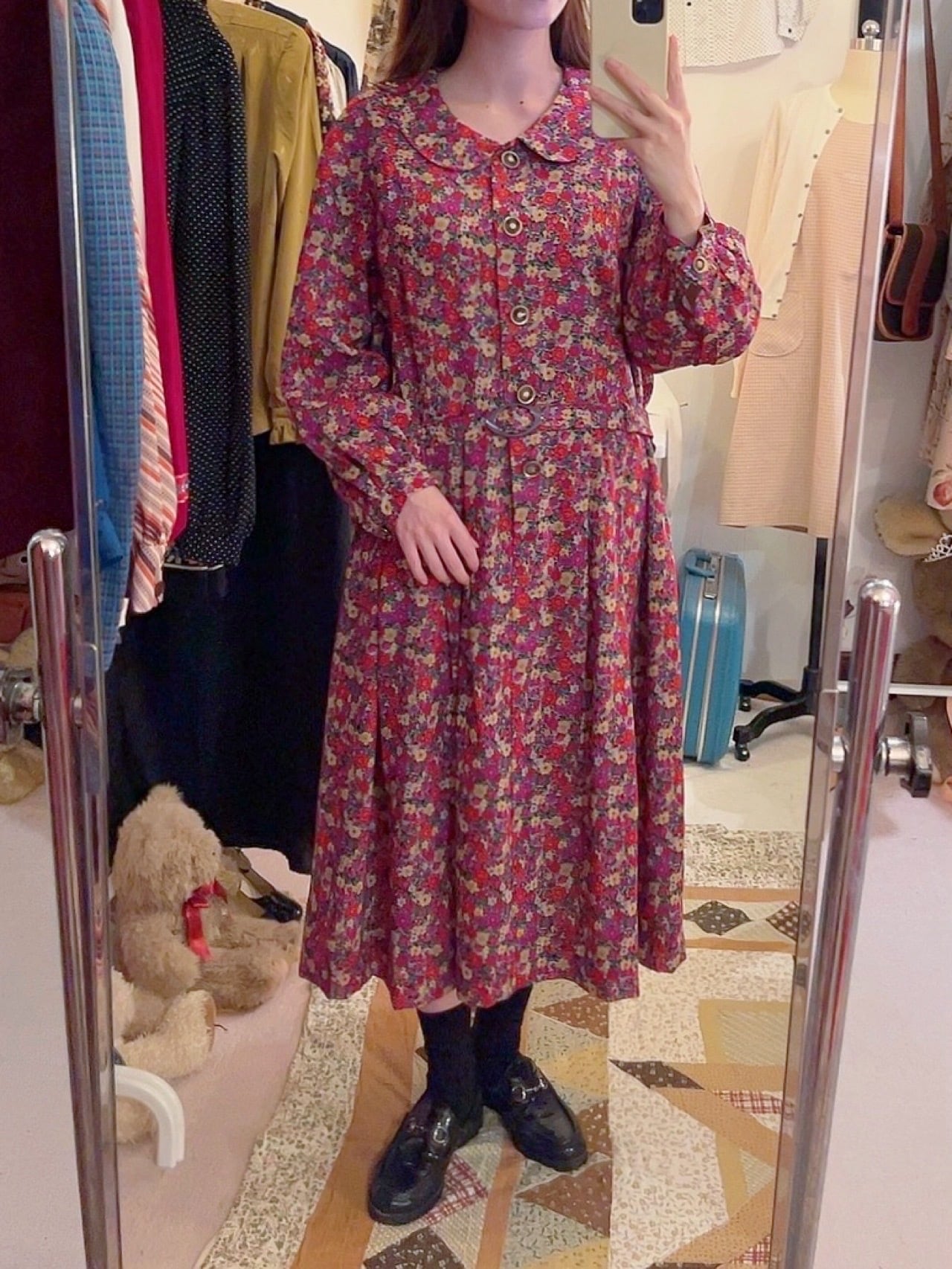 purple red flower one-piece