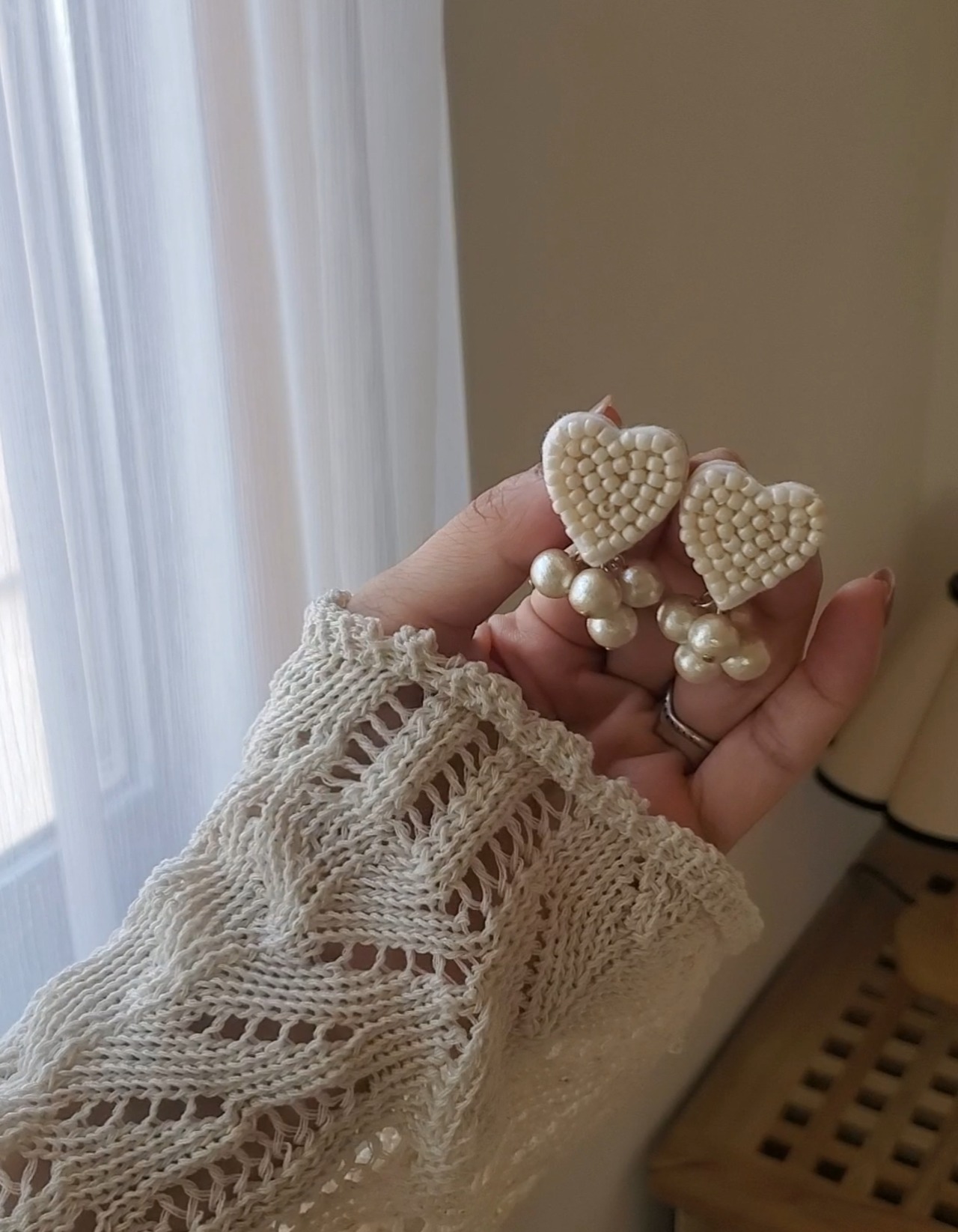 刺繍ハートビーズ【アイボリー】