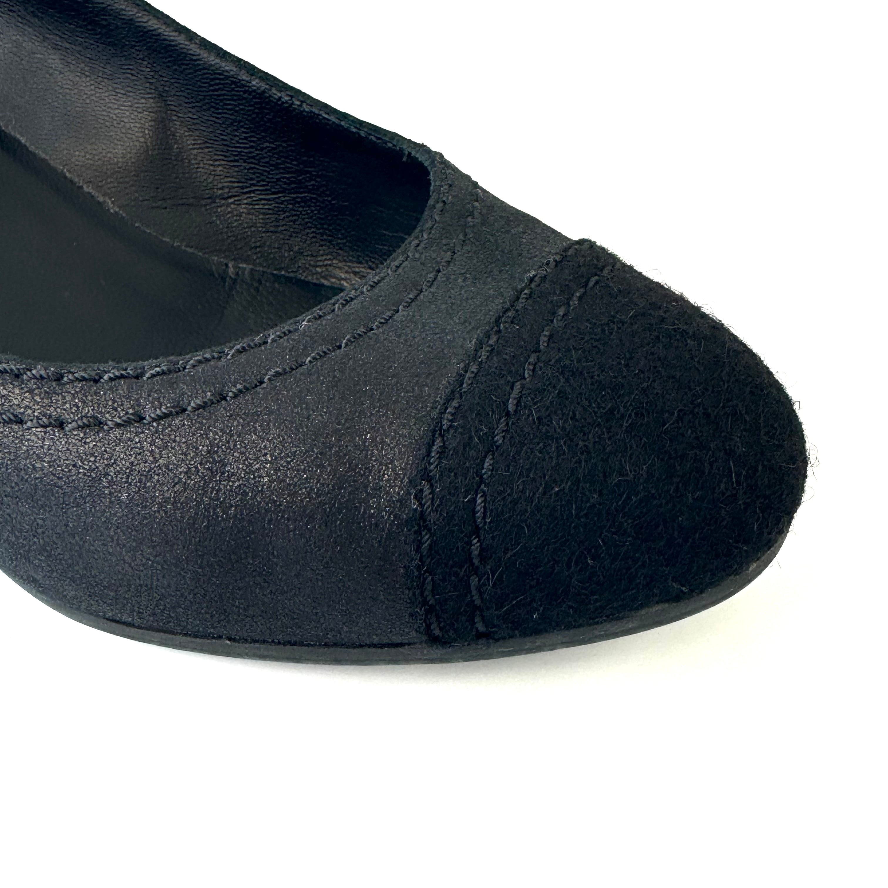 美品】シャネルパンプスサテンウェッジソールココマーク黒23.5cm