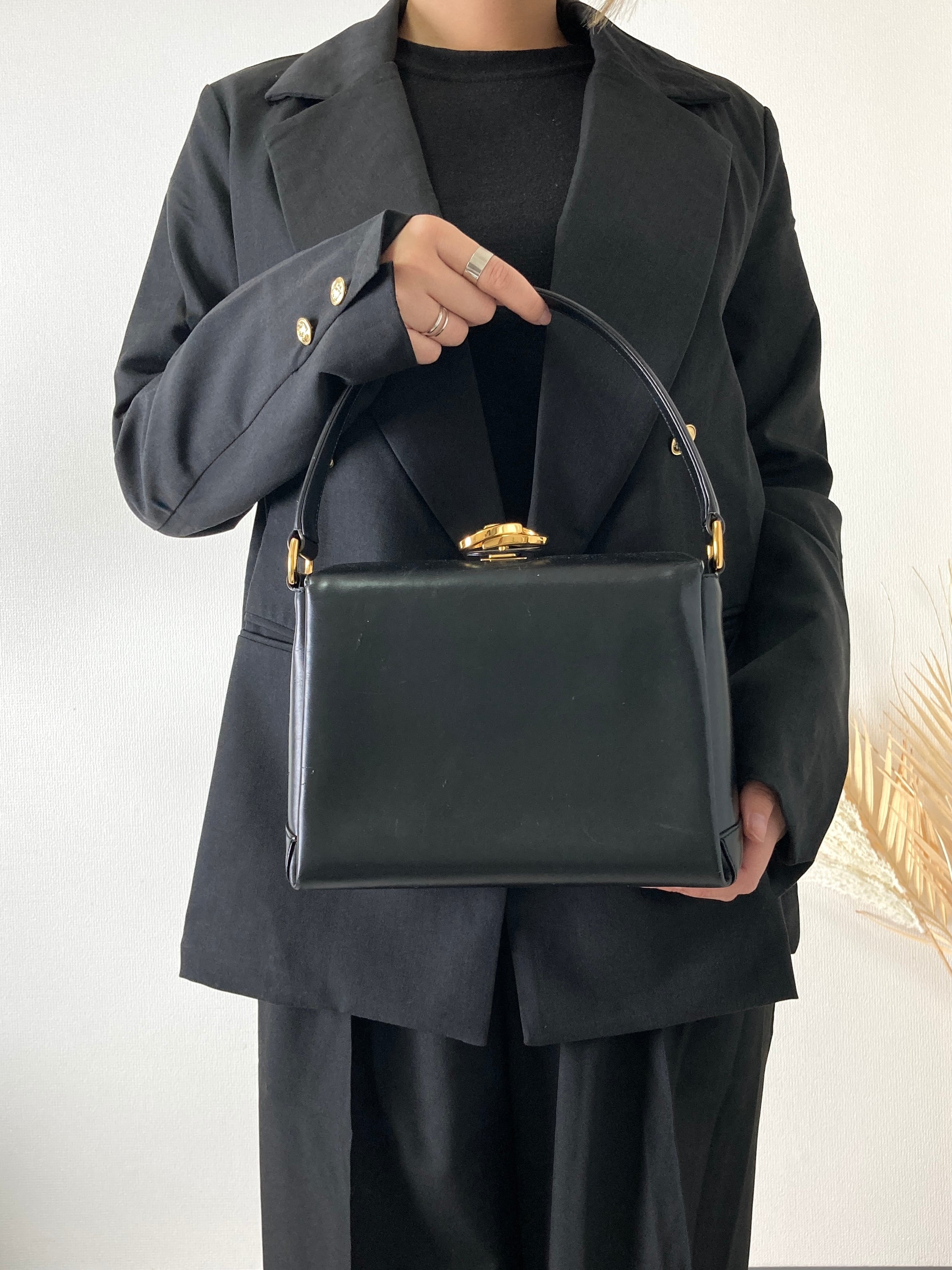 GUCCI グッチ GG金具 レザー ハンドバッグ ブラック vintage