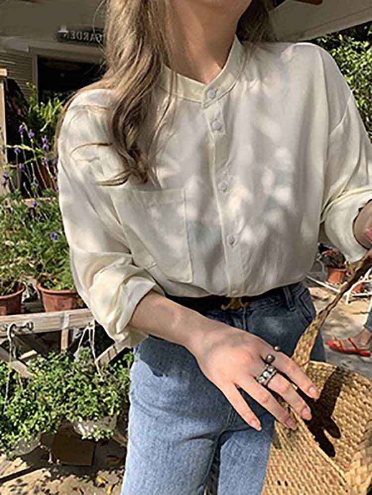 こなれた大人のシンプルコーデに 2wayカラーオーバーサイズシャツ きれいめ 大人カジュアル プチプラ 春カラー ゆったり 大きいサイズ 韓国 CH8780