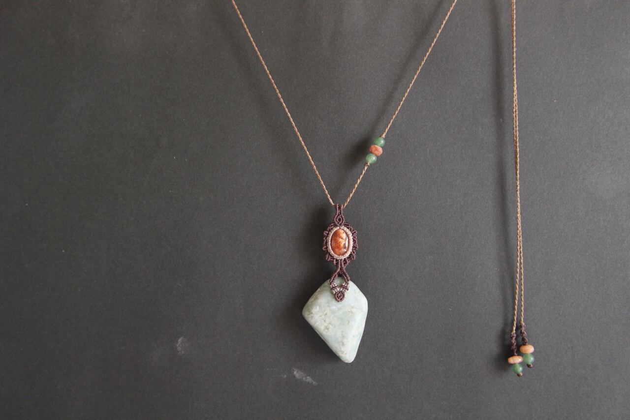 Itoigawa Jade & Sunstone micro macrame pendant