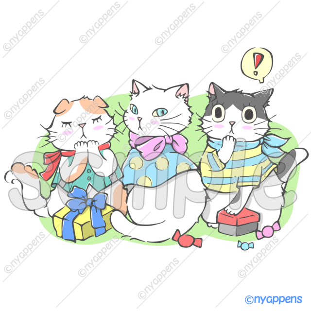【商用利用OK】手書き猫イラスト＜L8＞記念撮影！