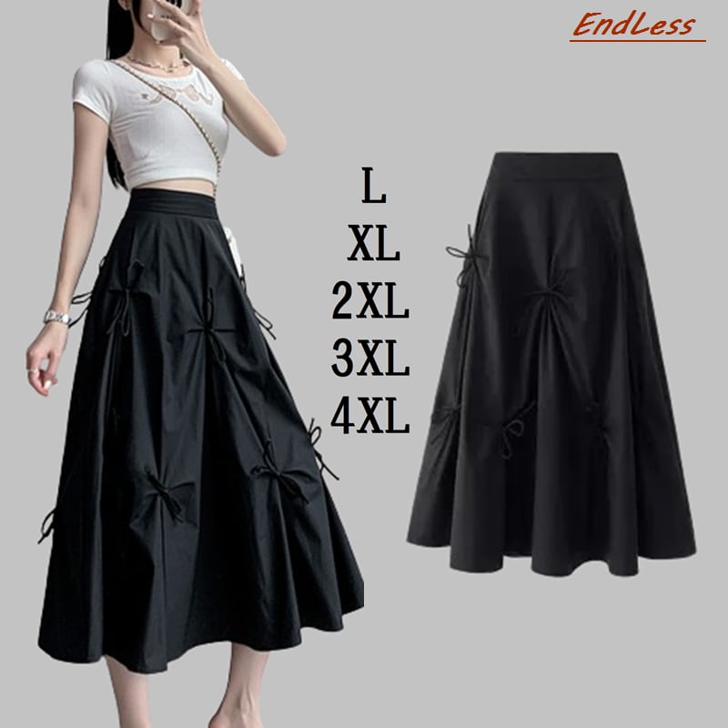 送料無料 】 プラスサイズ Aライン リボン ステッチ カジュアル ロング