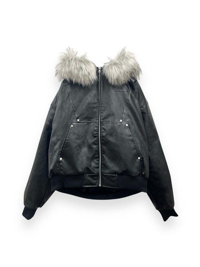【PLANET STUDIO】fur leather zip up down hoodie