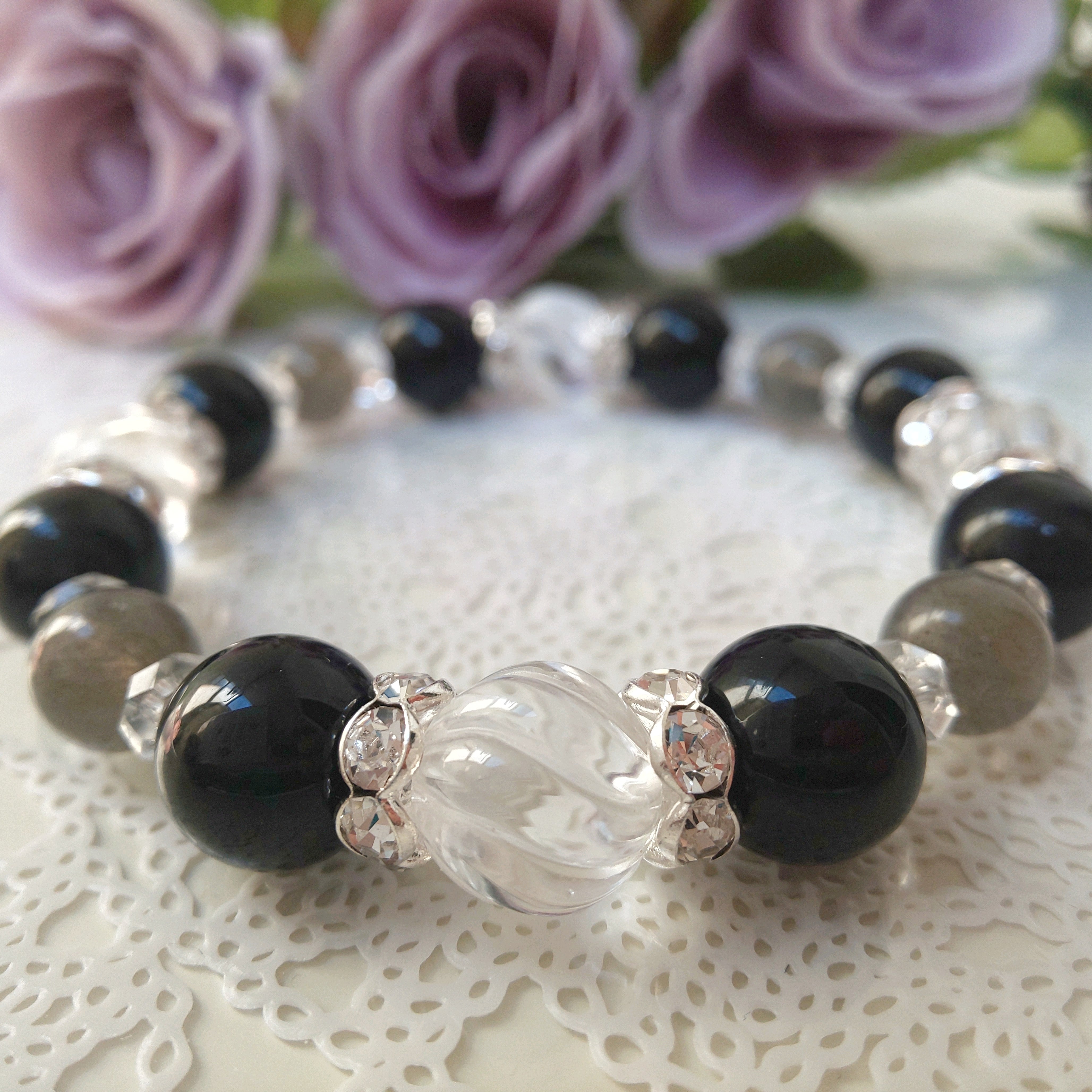 【ラブラドライト】【オニキス】【水晶】 運気・お守り,天然石,パワーストーンブレスレッド,Happiness