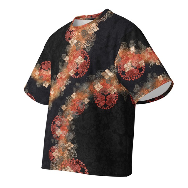 和紋様装飾　赤茶琥珀色　和柄ユニセックス 150G Breeze Tシャツ