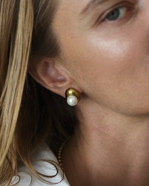 316L pearl button earrings［GOLD］#p98