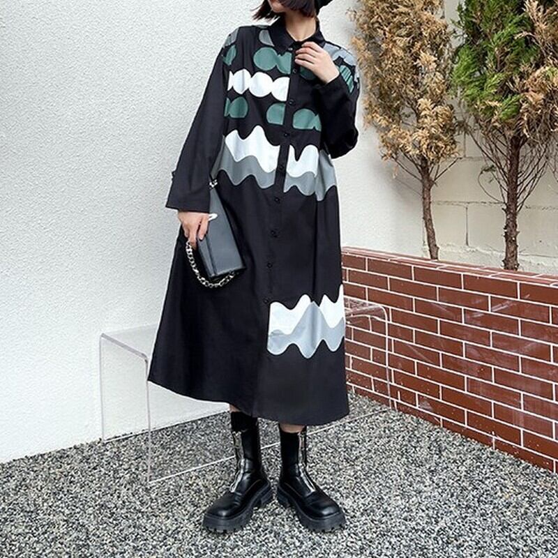 ロング ストレート水玉シャツワンピース ON0280