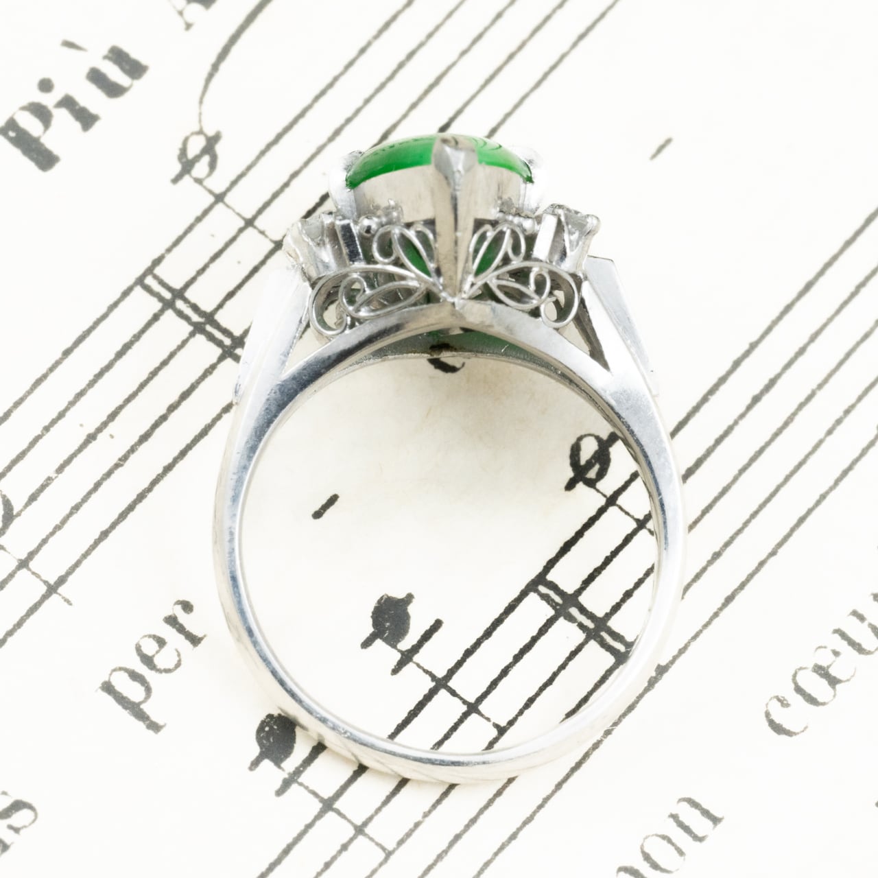 日本の作品】昭和レトロ デザイン ヴィンテージ リング Pm850 翡翠