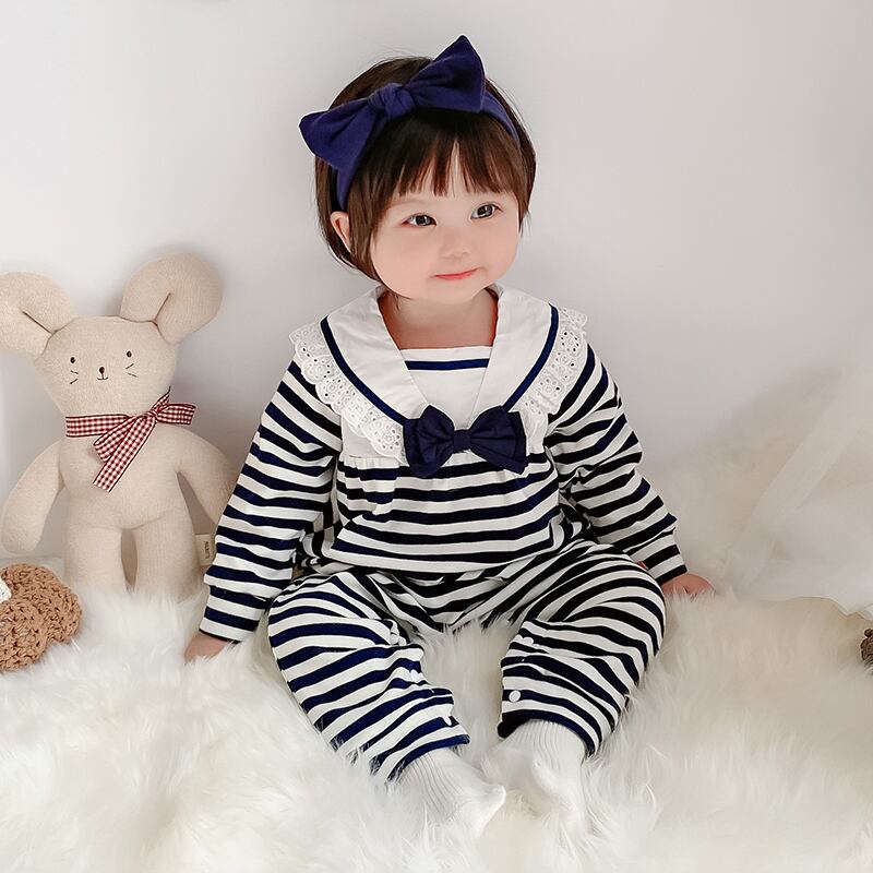 スプリングストライプワンピースロンパース オールインワン 春物 超面白いベビーショップ26203541514