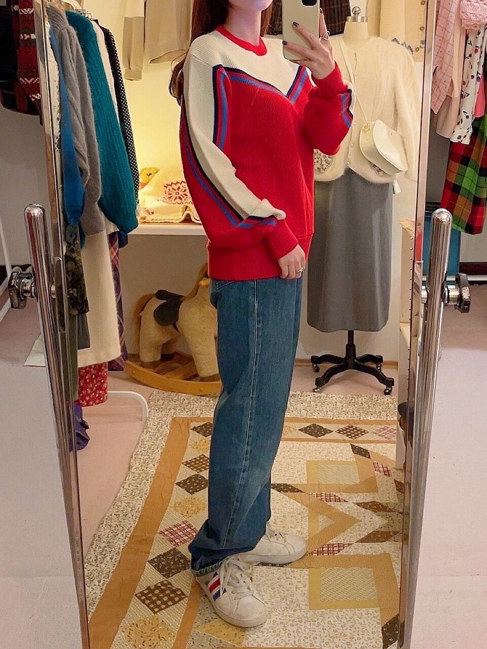 red white line jersey knit po