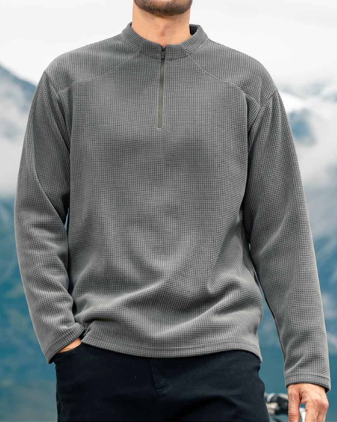 ワッフル ハーフジップスウェットシャツ 3色 E0131