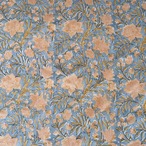 ブロックプリント生地【50cm単位】インド綿 花柄 カーキ×黄色 #22849-GR1