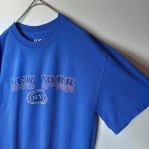 ギルダン　クルーネック　プリントTシャツ　半袖　ドライブレンド　ブルー　S