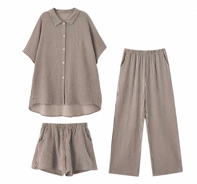 【3点セット】【人気NO.1】【M-XL】cotton100 stripe pattern pajamas set