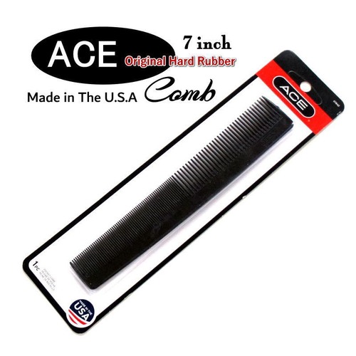 【送料無料】Made in USA ACE エースコーム 7インチ 18cm くし 黒 ハードラバー製 プラスチック アメリカン ヘアスタイリング 身だしなみ 携帯 オールドスタイルファッション