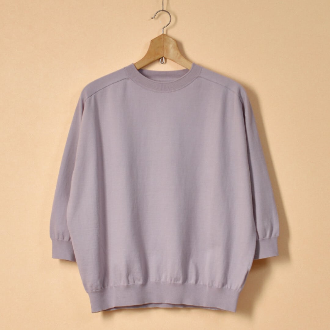 LinenYa リネンや クルーネック7分袖コットンニット・ピンクグレイ 柔らかく着心地の良いリンキングニットです