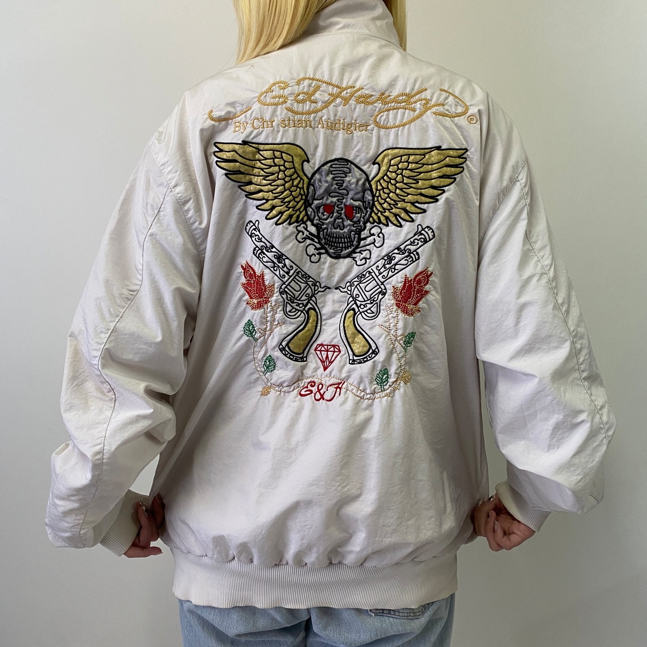 Ed-Hardy エドハーディー スカル 刺繍 ナイロンジャケット メンズXL 