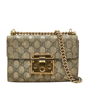 グッチ GGスプリーム パドロック チェーン ショルダーバッグ 409487 ブラック ゴールド レザー レディース GUCCI 【中古】