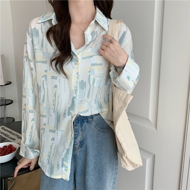 プリントスプリングオータム薄手ルーズ ロング 春物 秋物 1号婦人60316848528