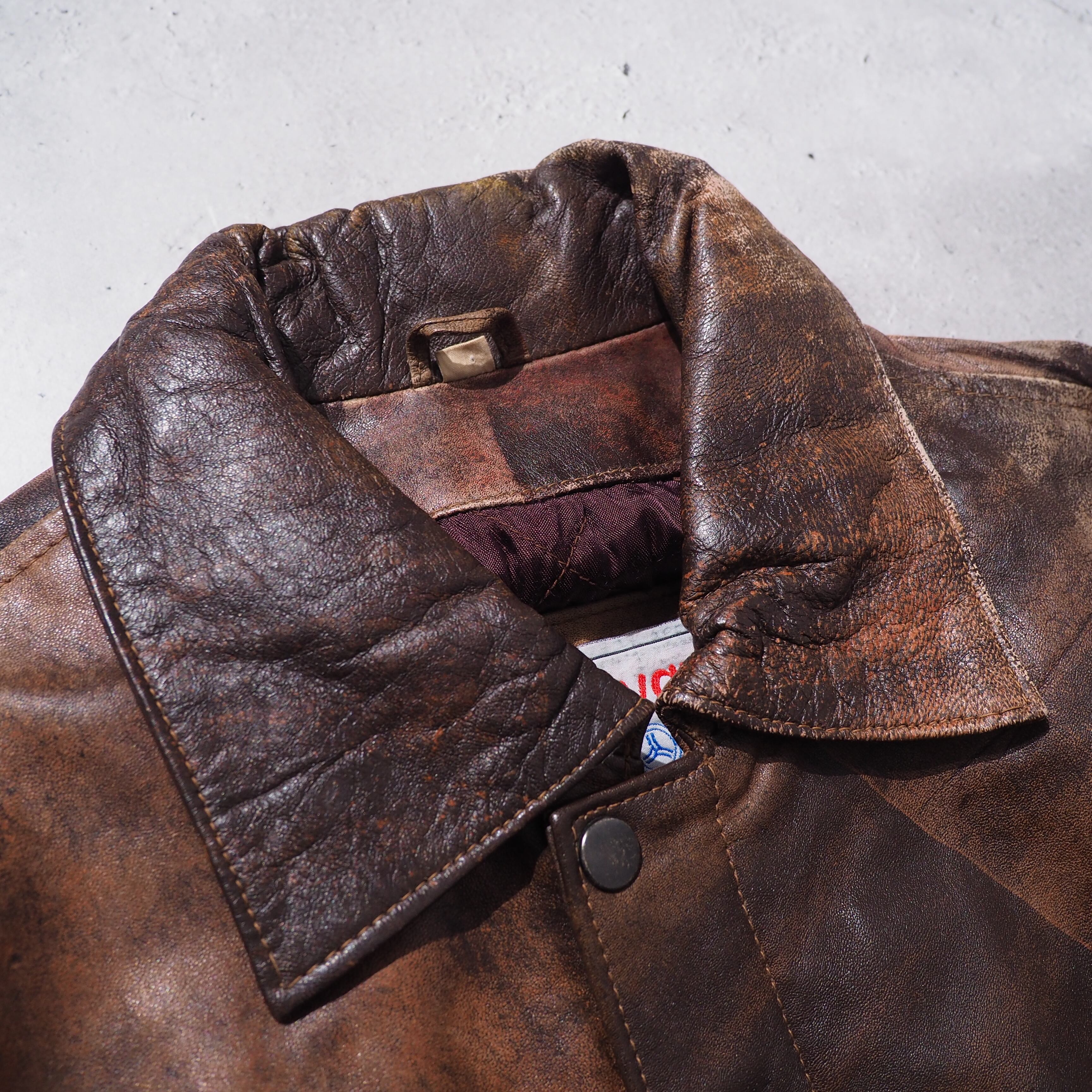 ” Special ” Aging processing Big Pockets vintage leather jacket