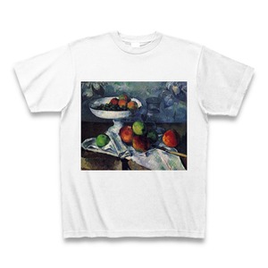 果物入れ、グラス、リンゴのある静物 1879-80年頃（ポール・セザンヌ）：厳選名画Tシャツコレクション（ホワイト）・世界の美術作品名画グッズ【安心の送料込・税込】