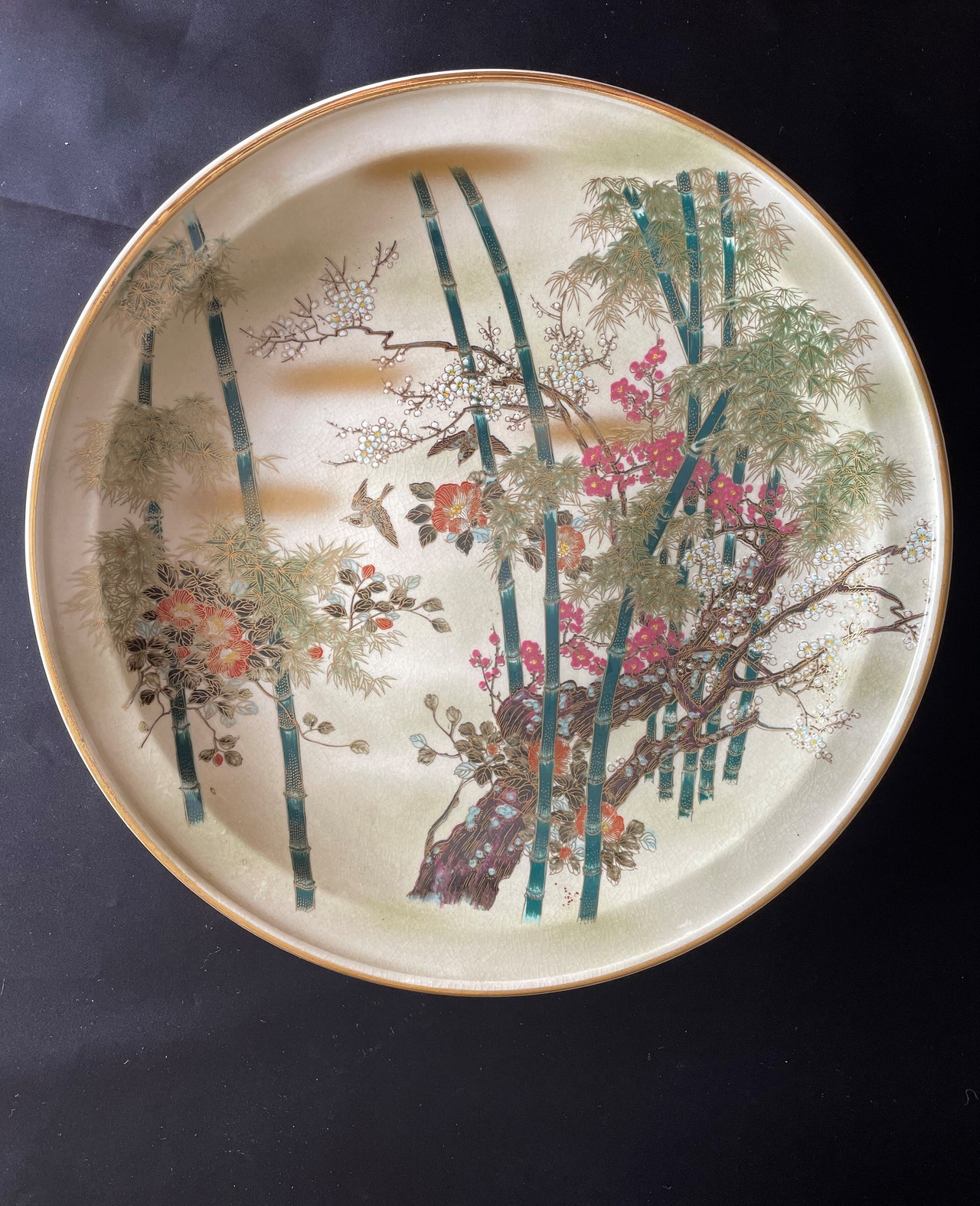 九谷焼　栄山作　花鳥図　大皿