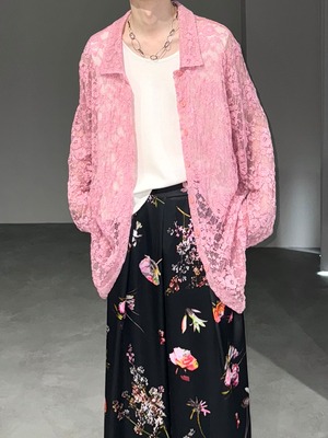 see-through lace loose shirt / pink