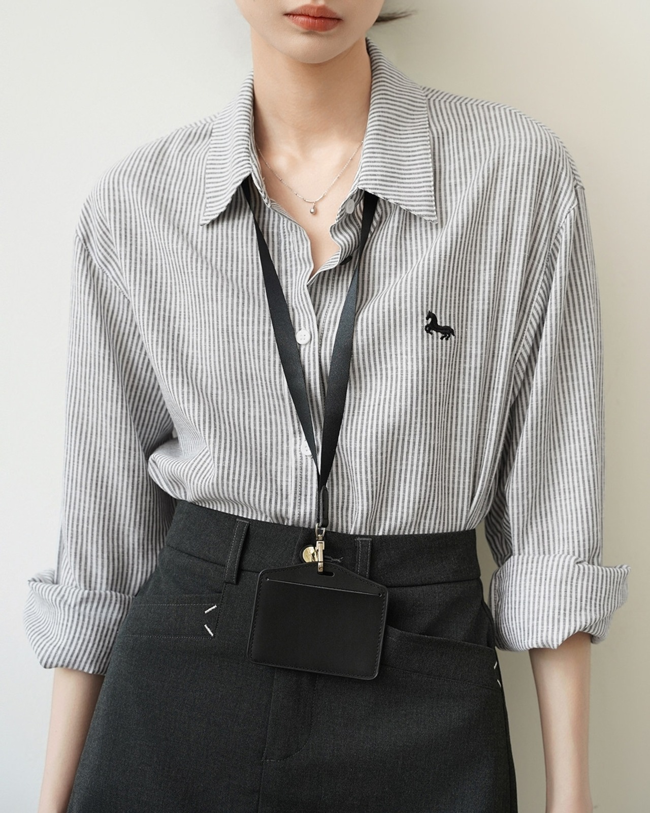 刺繍レギュラーカラーシャツ 2color A1046 - 5