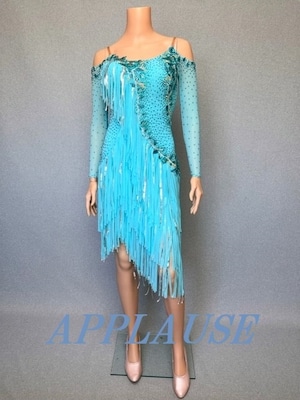 【新着】社交ダンス ドレス　ラテンドレス　ホリゾンブルー　　M～L　LA-23-7　デモ・競技用ドレス　発表会衣装　パーティドレス　ワンピース　舞台衣装