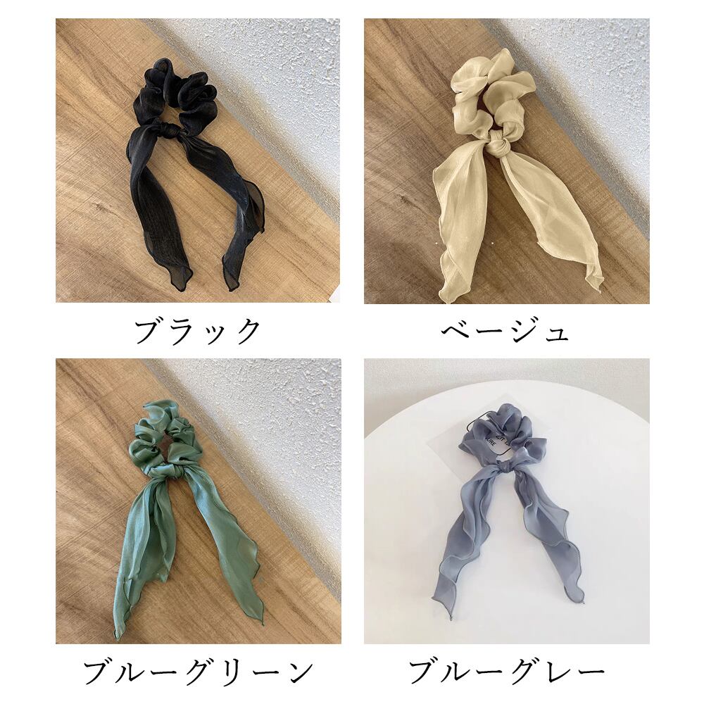 シュシュ 透け感サテン ヘアゴム 韓国風 ヘアアクセサリー ヘアバンド