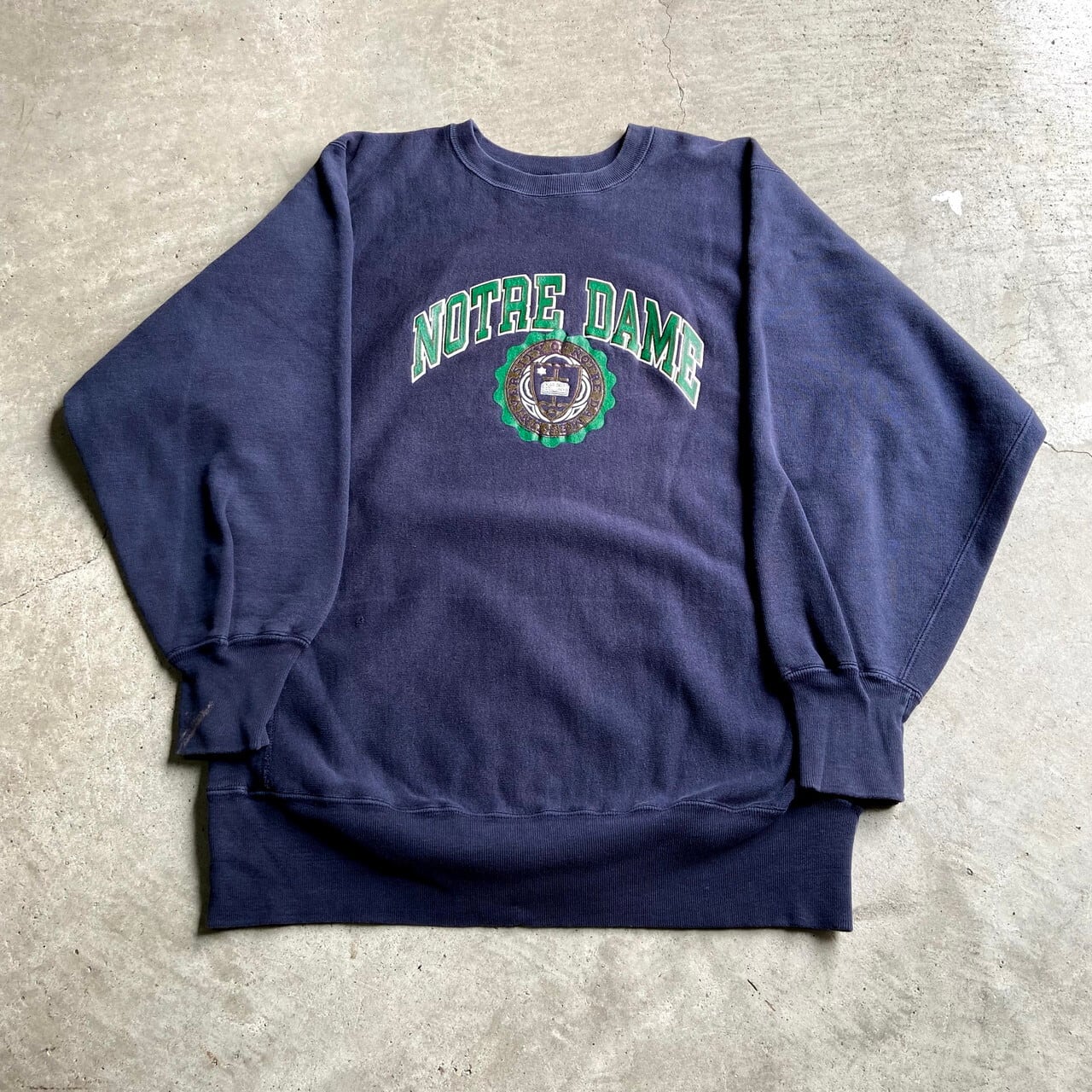 90年代 チャンピオン Champion REVERSE WEAVE リバースウィーブ 刺繍タグ 3段プリント NOTRE DAME ノートルダム大学 カレッジスウェットシャツ トレーナー USA製 メンズXL ヴィンテージ /eaa375695