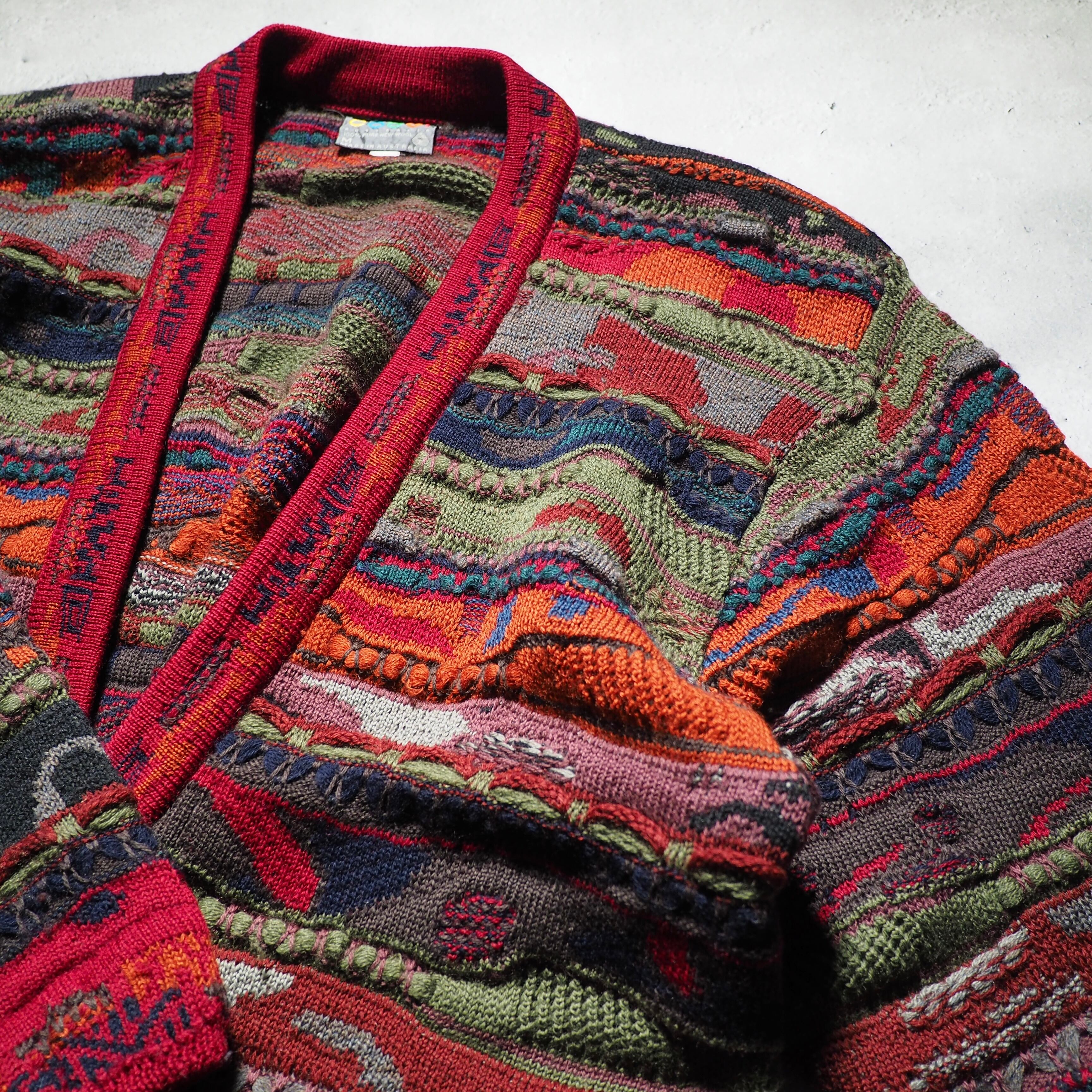 " COOGI " Richly multi color Embbossed vintage loose 3D knit cardigan