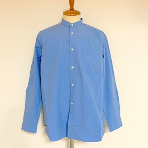 Washer Typewriter Loose Fit Band Collar Shirt　Blue