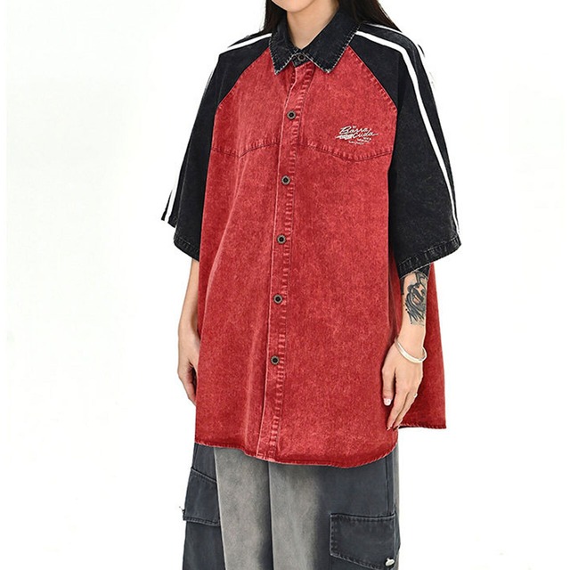 スポーツラインウォッシュデザインシャツ 2col   R01673