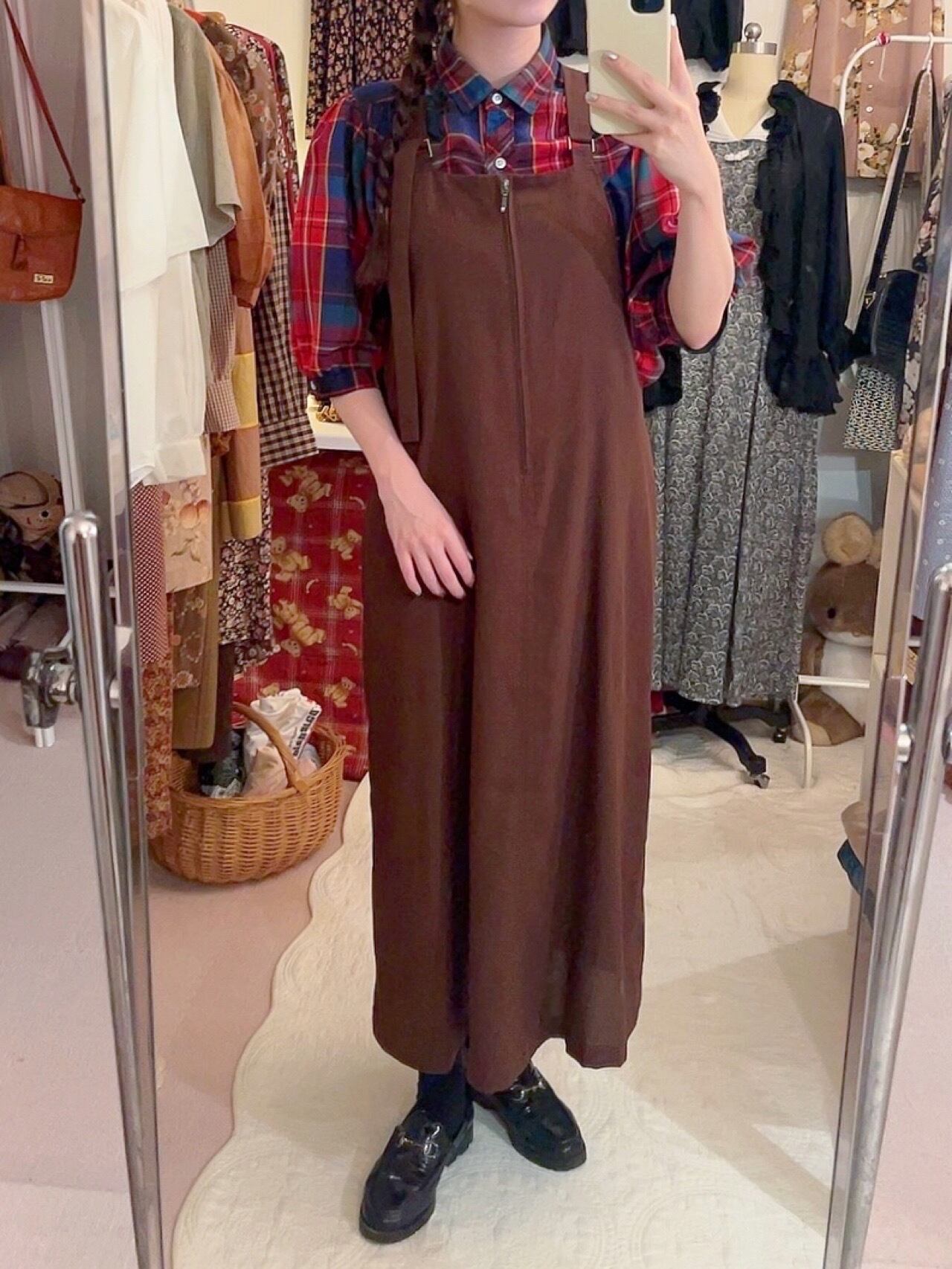 brown front fastener jumper skirt