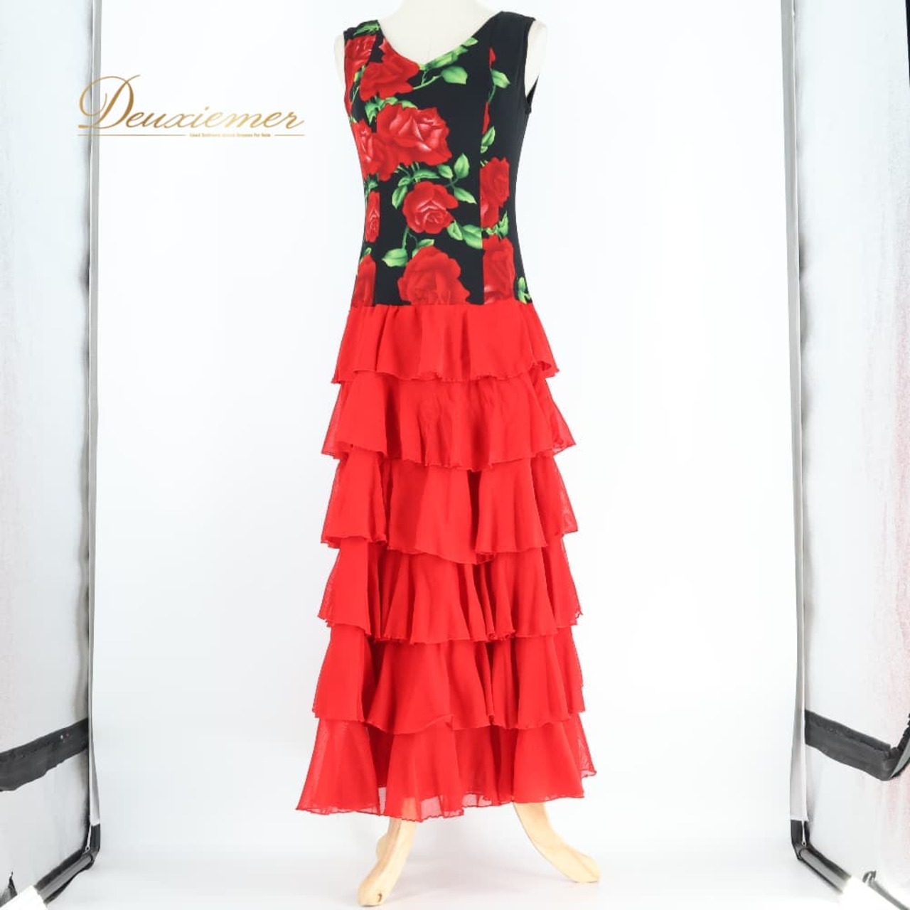 フラメンコ 衣装 prima boutique プリマブティック ドレス ワンピース レッド系 グリーン系 ブラック系 赤 黒 緑 花柄 ダンス パーティ 発表会 フリル レース 薔薇 薔薇柄 発表会衣装 舞台衣装 ダンス衣装 エレガント