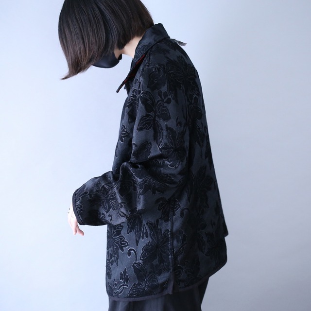 "reversible" red× black design box silhouette weaving jacket