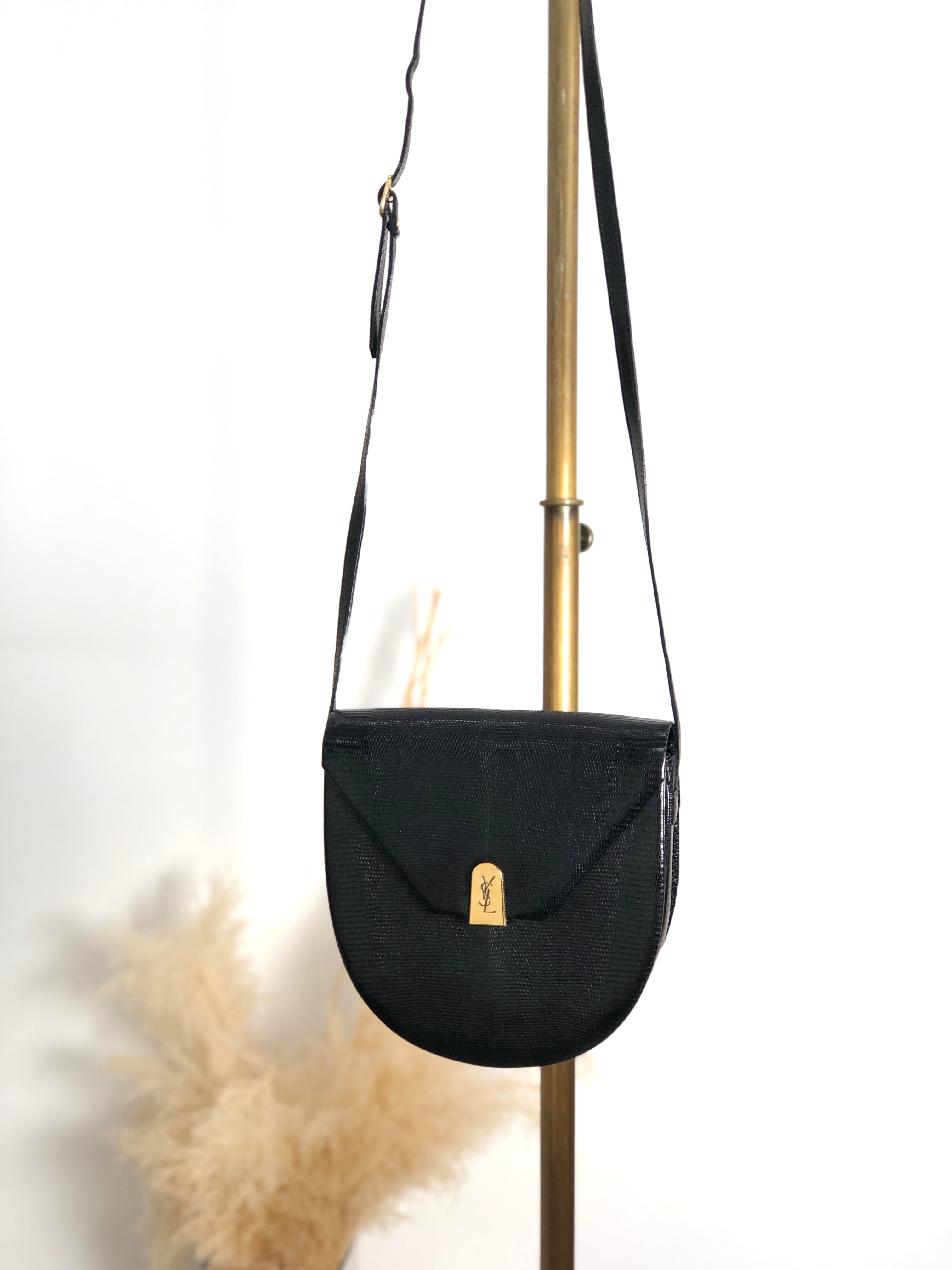 Yves Saint Laurent イヴ・サンローラン ショルダーバッグ ブラック YSL リザード型押し vintage ヴィンテージ オールド 5hfhbh